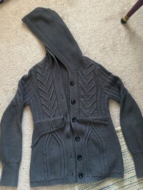 Calvin Klein Jeans Charcoal Gray Hooded Knit Cardigan